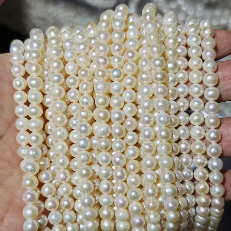 5-6mm Freshwater Cultured Pearl Necklace Beaded Punch Tuanzi Zhuji Semi-finished Products Wholesale Handmade DIY Jewelry - Image 2