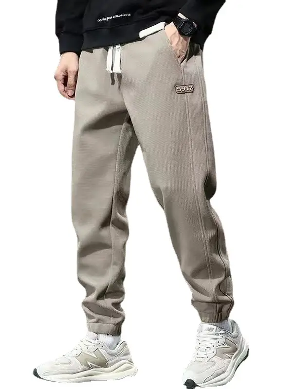 Men's Khaki Fleece Sweatpants Ankle-Tied Drawstring