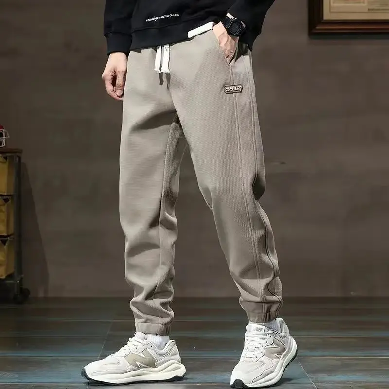 Men's Khaki Fleece Sweatpants Ankle-Tied Drawstring