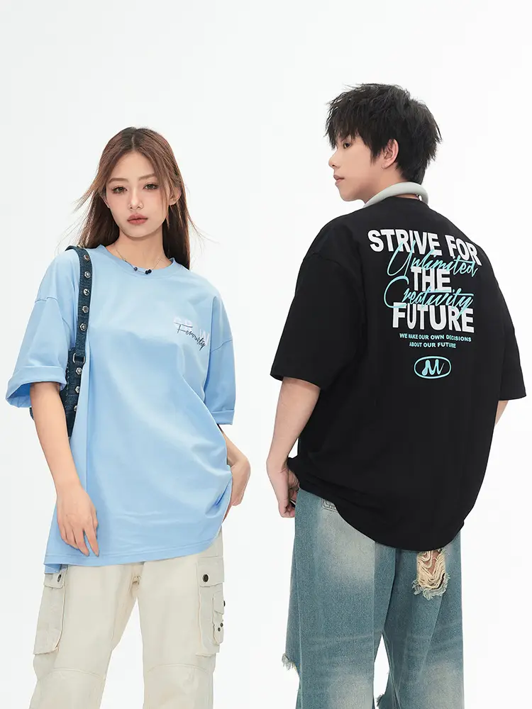 Men Women Contrast Printed T-Shirt Purple White Back Letter - Image 4