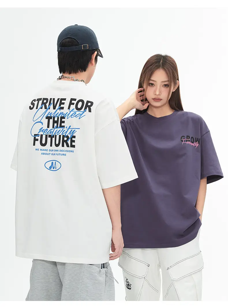 Men Women Contrast Printed T-Shirt Purple White Back Letter — feature 11