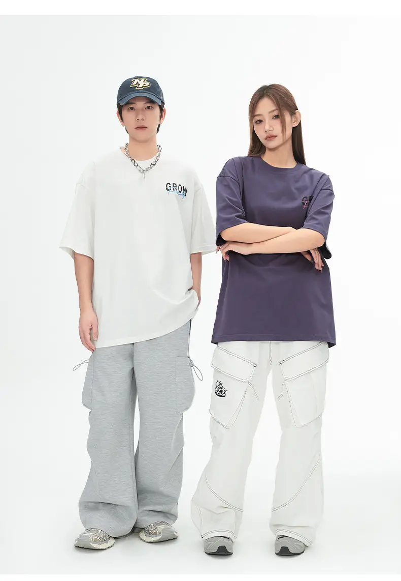 Men Women Contrast Printed T-Shirt Purple White Back Letter — feature 14