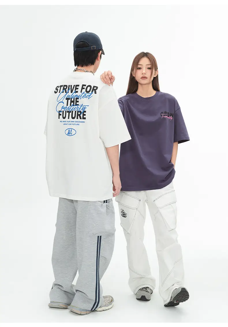 Men Women Contrast Printed T-Shirt Purple White Back Letter — feature 15