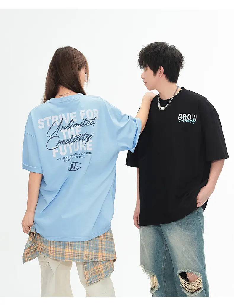 Men Women Contrast Printed T-Shirt Purple White Back Letter — feature 17