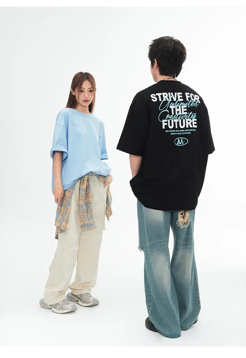 Men Women Contrast Printed T-Shirt Purple White Back Letter — feature 18