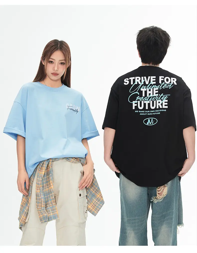 Men Women Contrast Printed T-Shirt Purple White Back Letter — feature 19