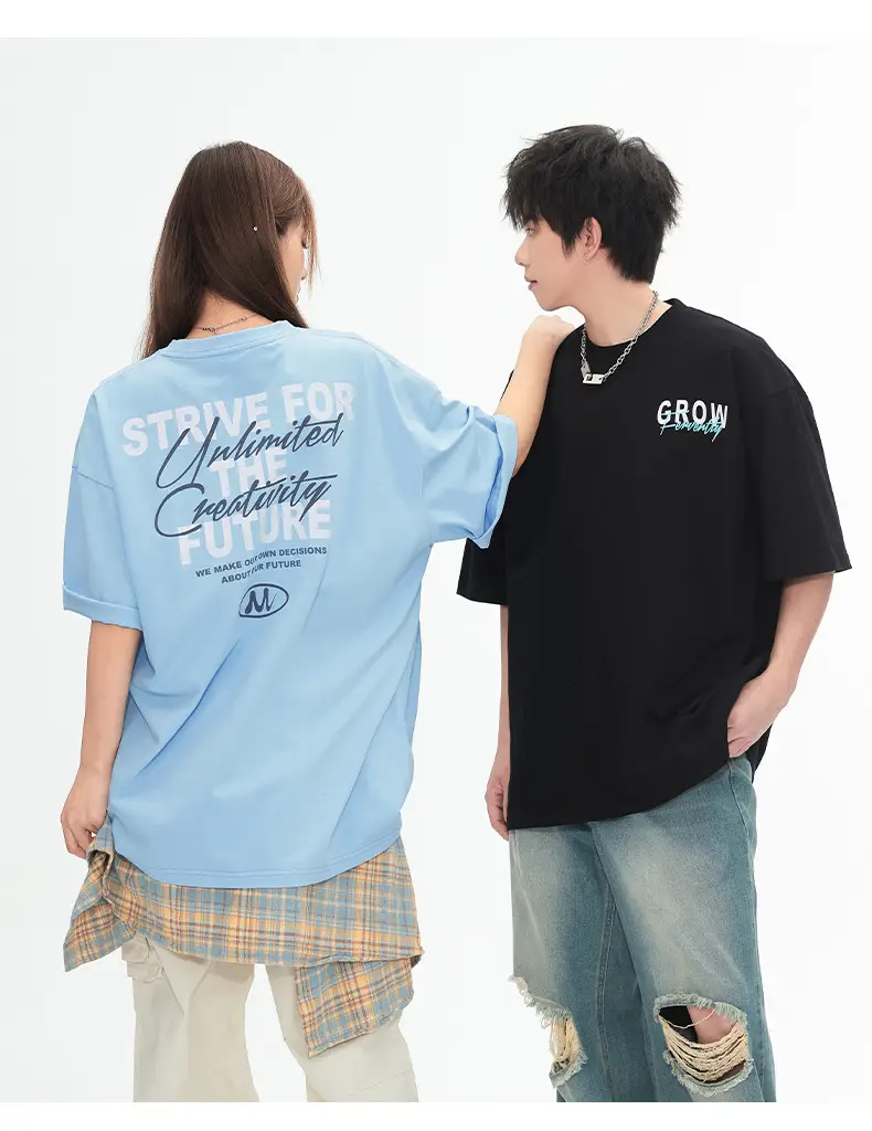 Men Women Contrast Printed T-Shirt Purple White Back Letter — feature 20