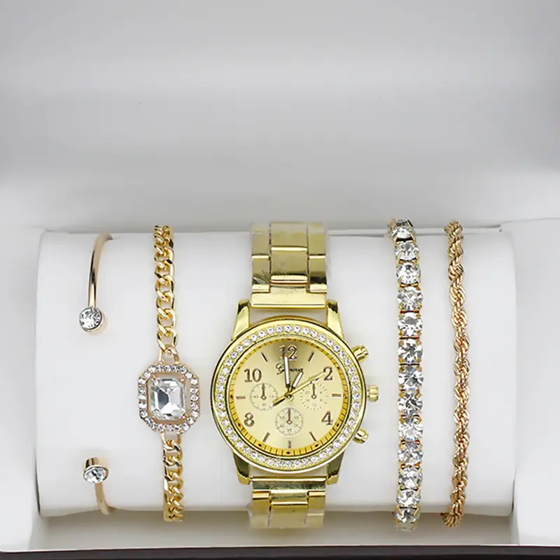 Women's Gold Quartz Watch with Diamond Bracelet Set — feature 11