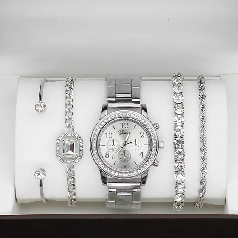 Women's Gold Quartz Watch with Diamond Bracelet Set — feature 12