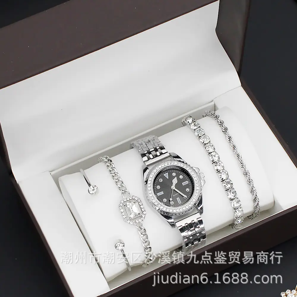 Women's Gold Quartz Watch with Diamond Bracelet Set - Image 10