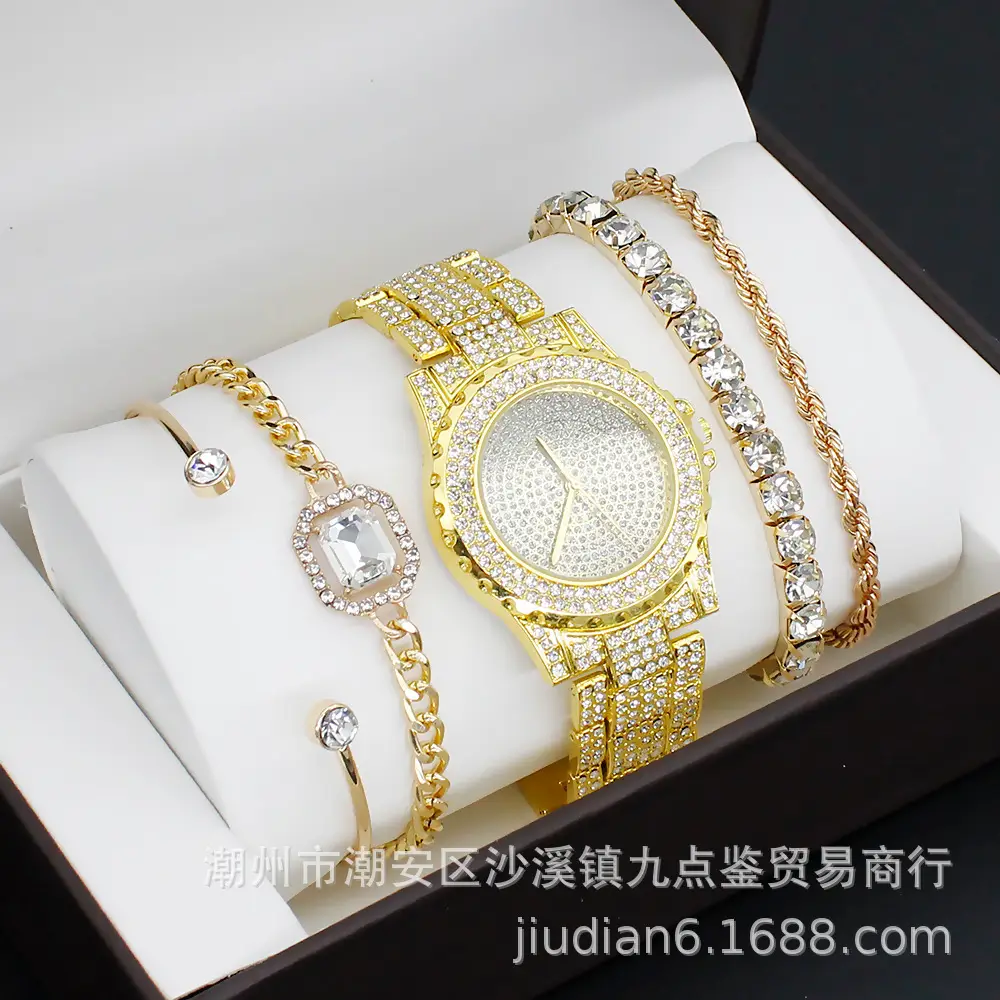 Women's Gold Quartz Watch with Diamond Bracelet Set - Image 11
