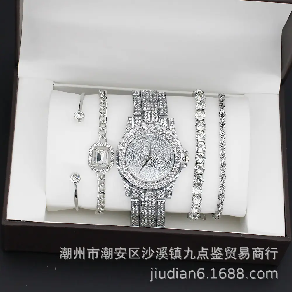 Women's Gold Quartz Watch with Diamond Bracelet Set - Image 12
