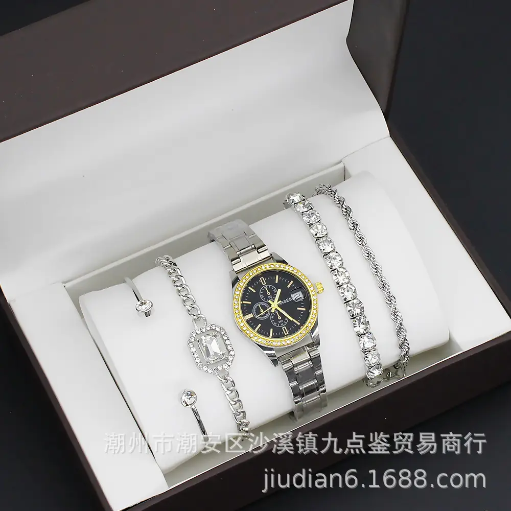 Women's Gold Quartz Watch with Diamond Bracelet Set - Image 14