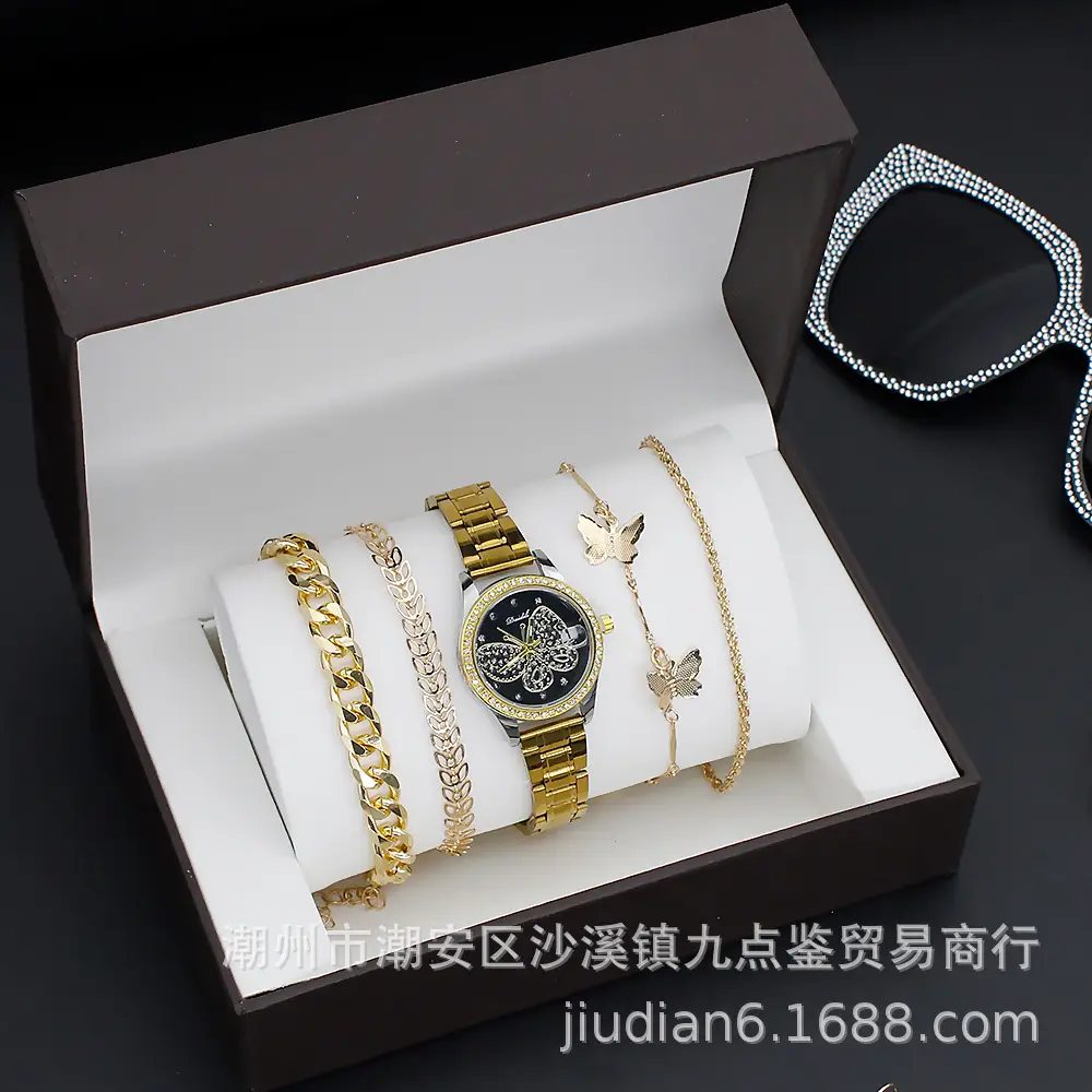 Women's Gold Quartz Watch with Diamond Bracelet Set - Image 17