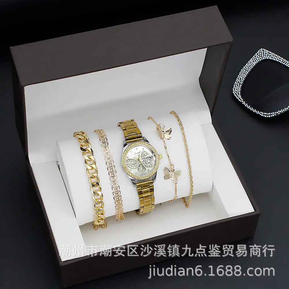 Women's Gold Quartz Watch with Diamond Bracelet Set - Image 18