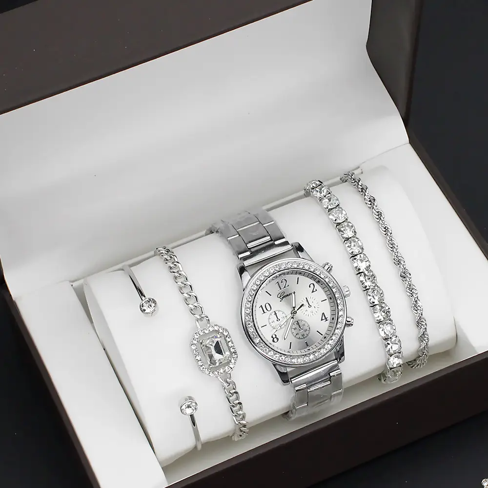 Women's Gold Quartz Watch with Diamond Bracelet Set - Image 2