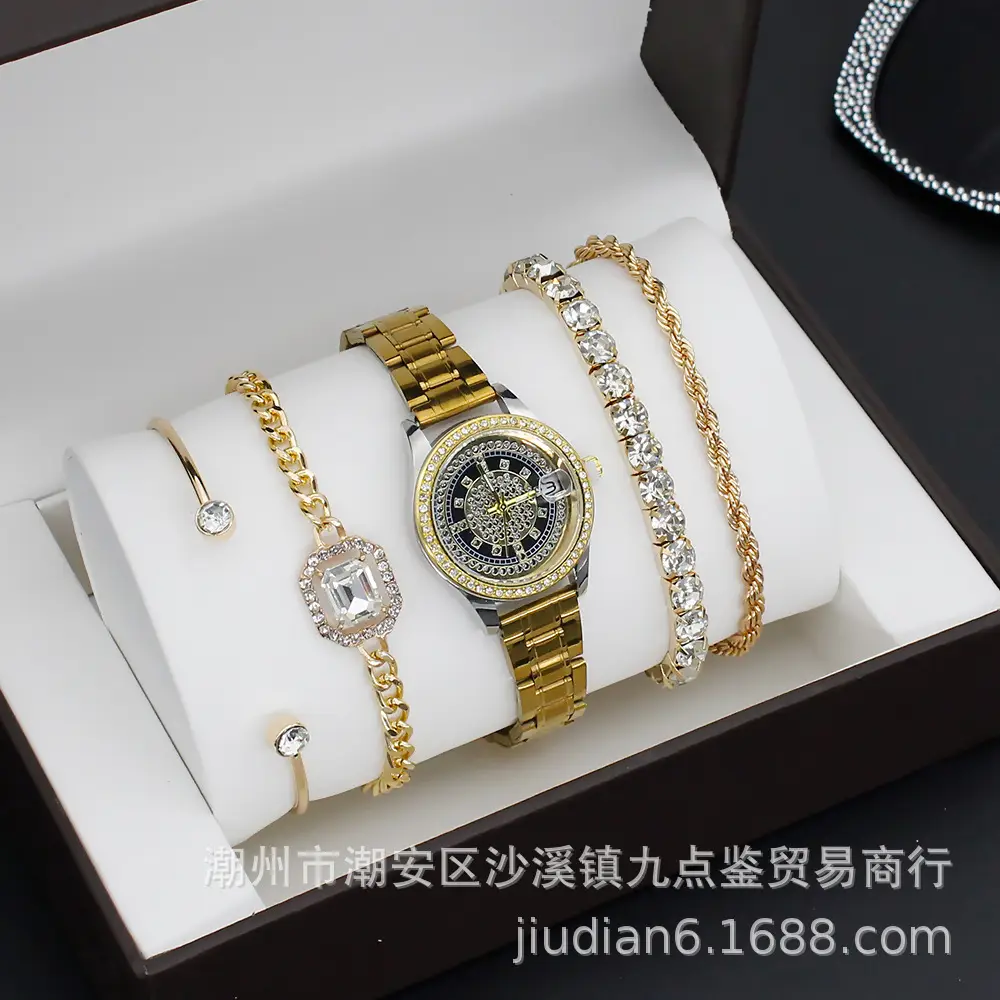 Women's Gold Quartz Watch with Diamond Bracelet Set - Image 23