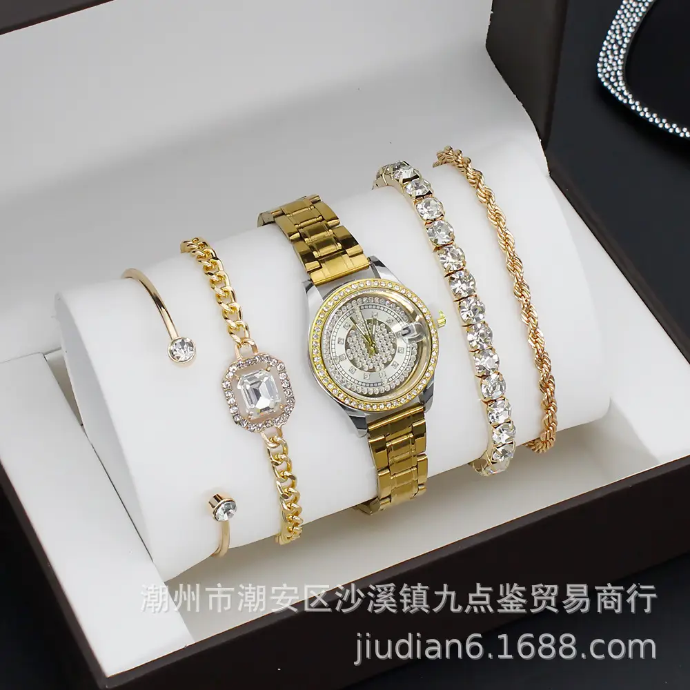 Women's Gold Quartz Watch with Diamond Bracelet Set - Image 24