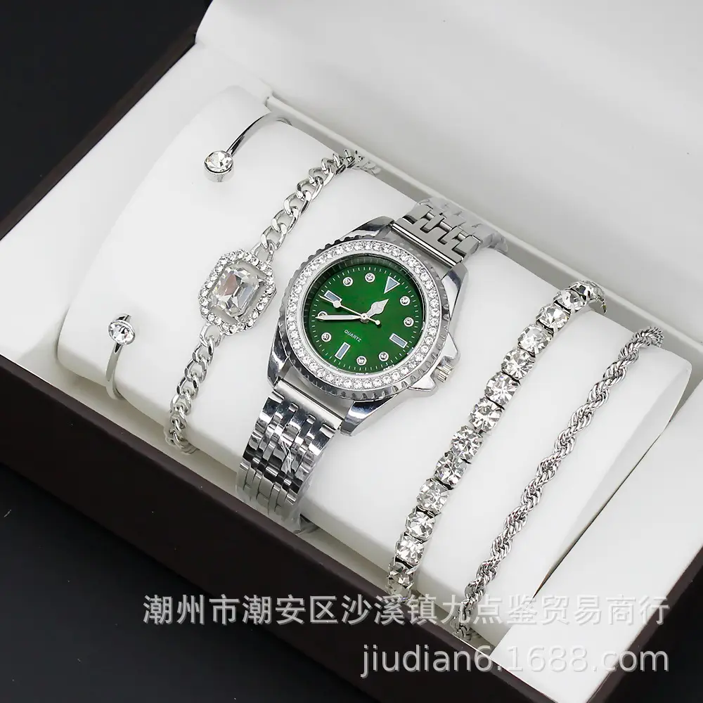Women's Gold Quartz Watch with Diamond Bracelet Set - Image 9