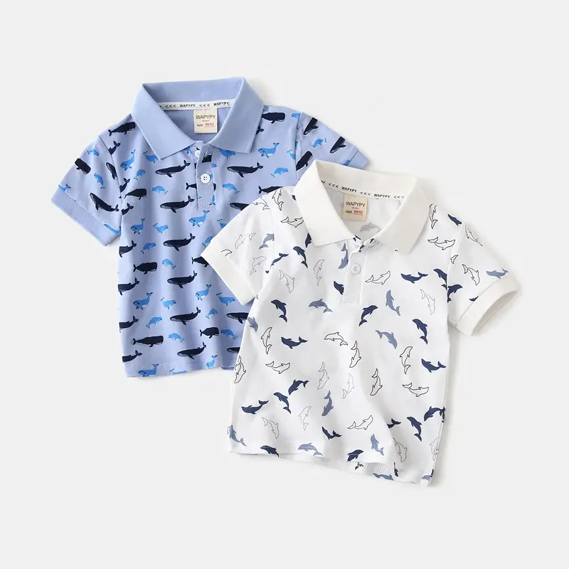 Kids Boys Cotton Polo Shirt Blue Whale Print 2026 - Image 4