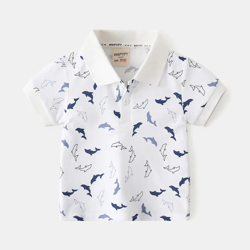Kids Boys Cotton Polo Shirt Blue Whale Print 2026 - Image 2