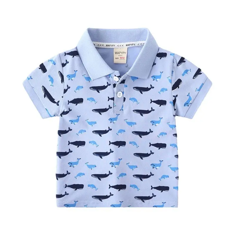 Kids Boys Cotton Polo Shirt Blue Whale Print 2026 - Image 5
