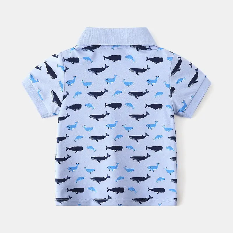 Kids Boys Cotton Polo Shirt Blue Whale Print 2026 β feature 4