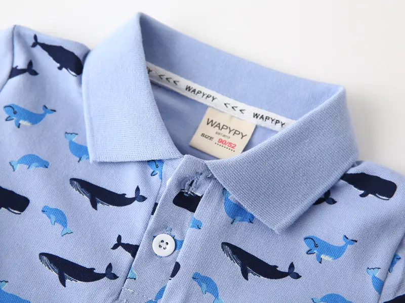 Kids Boys Cotton Polo Shirt Blue Whale Print 2026 β feature 7