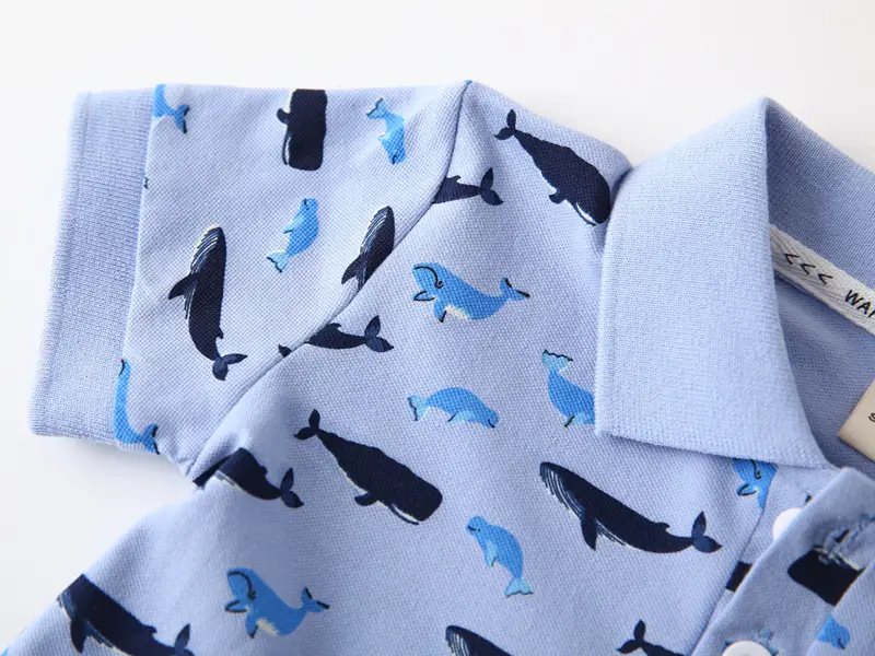 Kids Boys Cotton Polo Shirt Blue Whale Print 2026 β feature 8