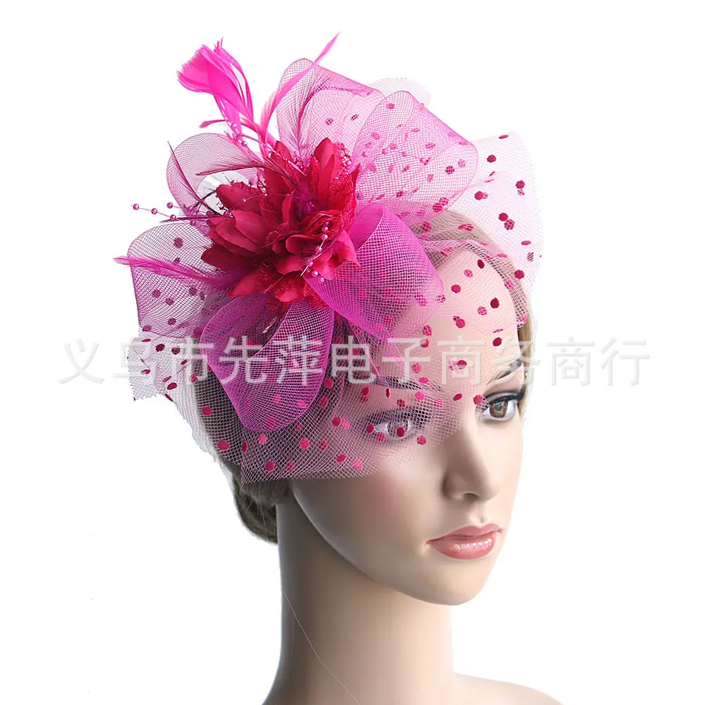 European Bridal Feather Headdress with Polka Dot Design - Image 3