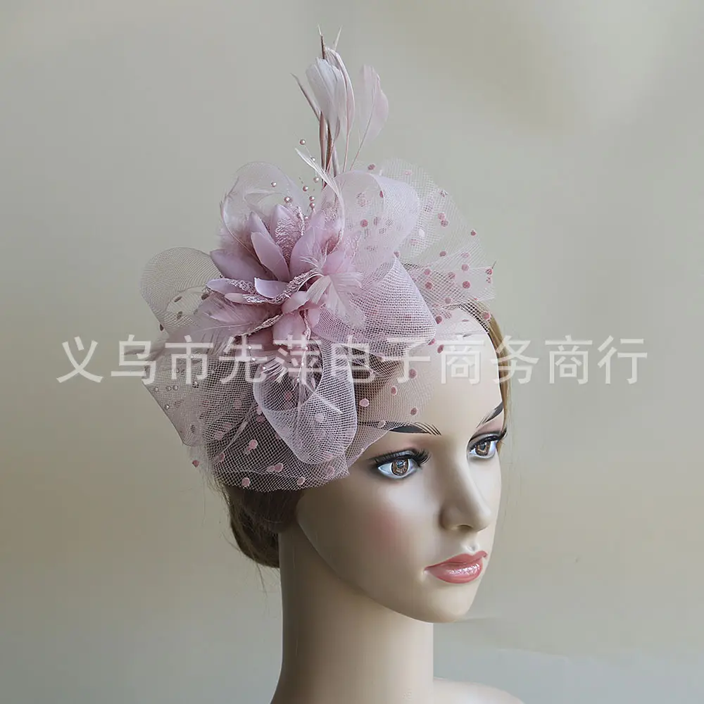 European Bridal Feather Headdress with Polka Dot Design - Image 19