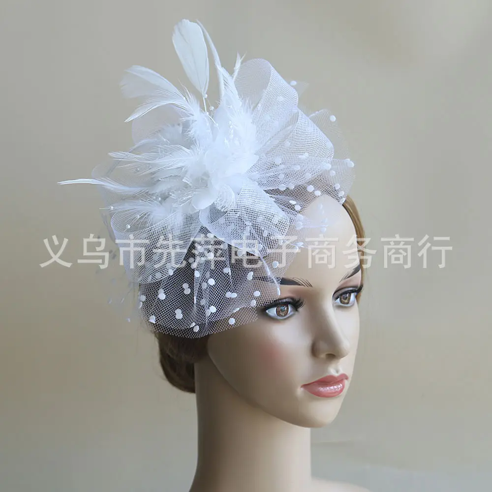 European Bridal Feather Headdress with Polka Dot Design - Image 20