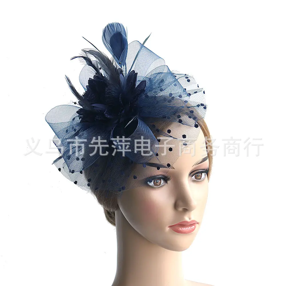 European Bridal Feather Headdress with Polka Dot Design - Image 5