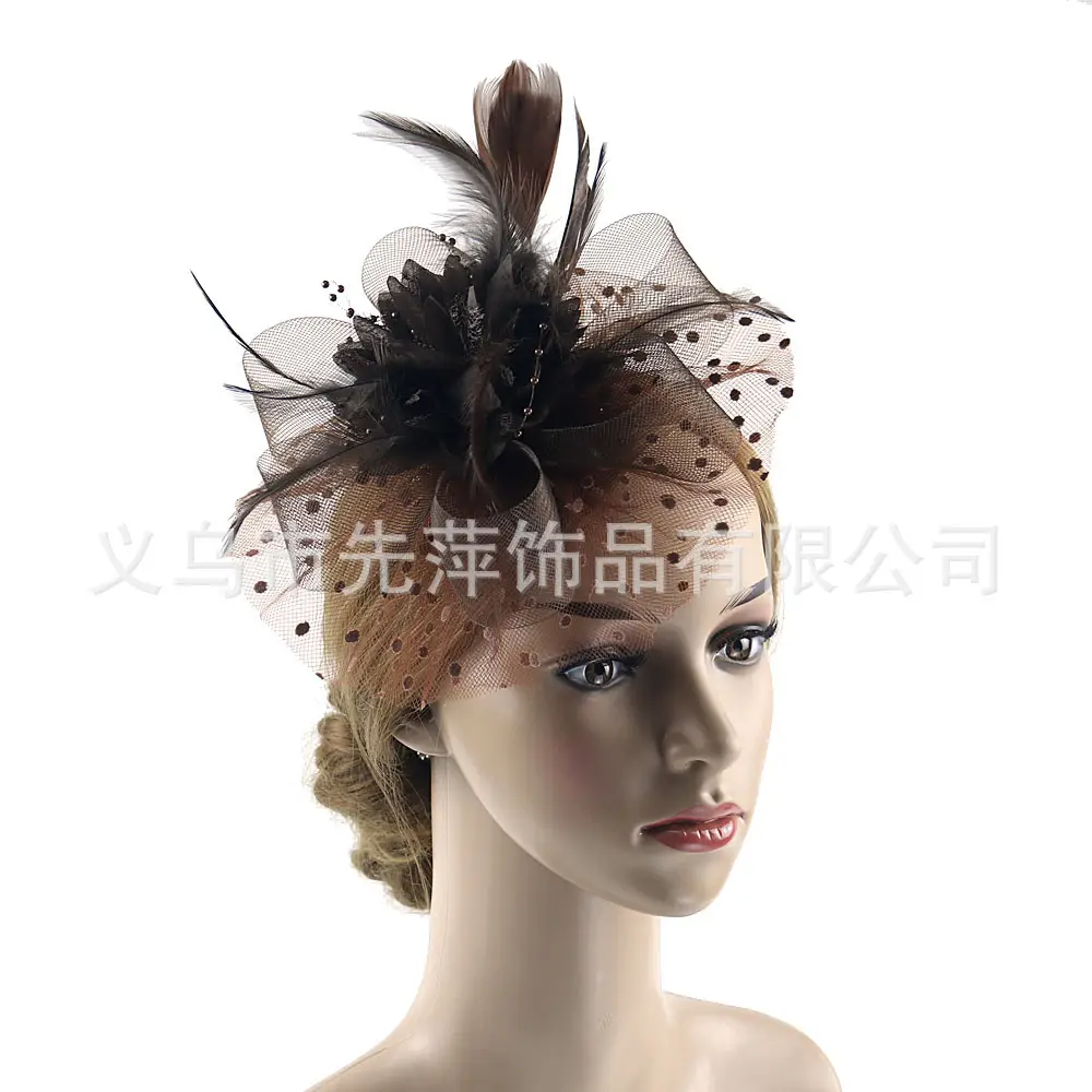 European Bridal Feather Headdress with Polka Dot Design - Image 11