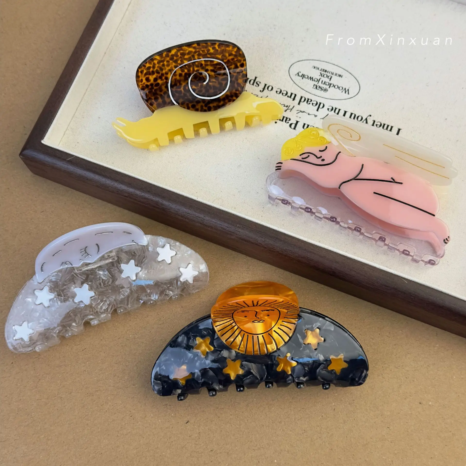 Korean Style Snail Acetate Hair Clips with Sun Star Design