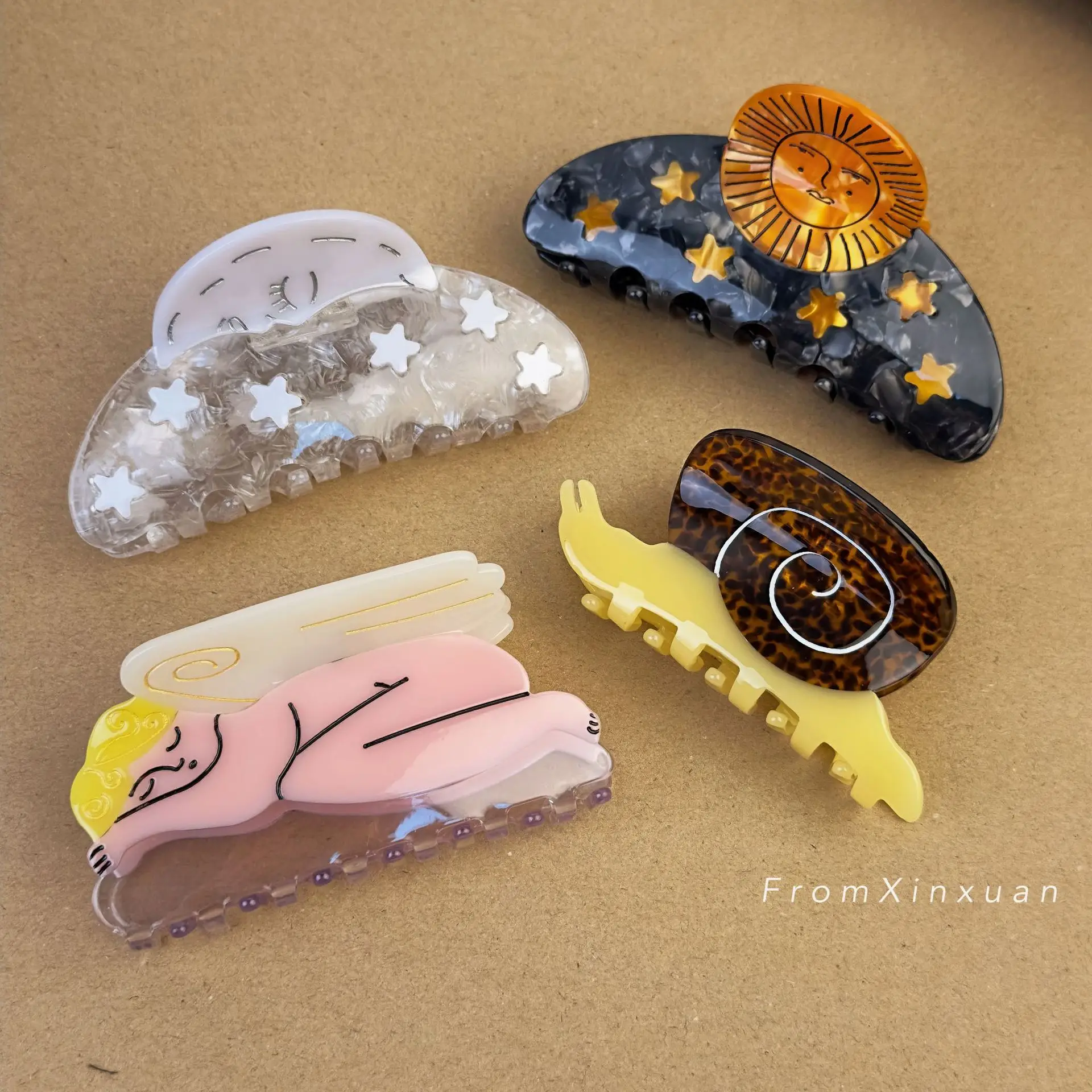 Korean Style Snail Acetate Hair Clips with Sun Star Design
