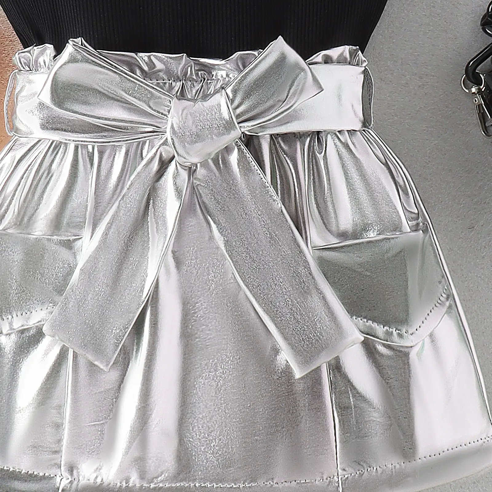 Silver Skirted Girls Summer Top with Belt Set