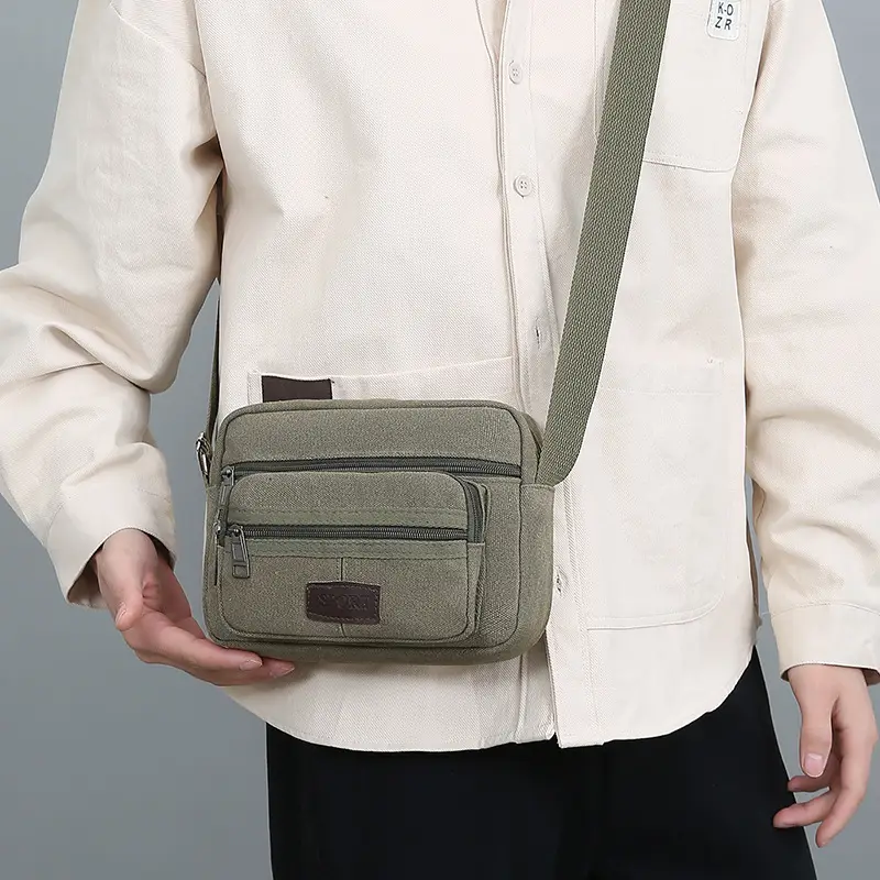 Men's Crossbody Messenger Bag Tan Canvas Small All-Matching - Image 6