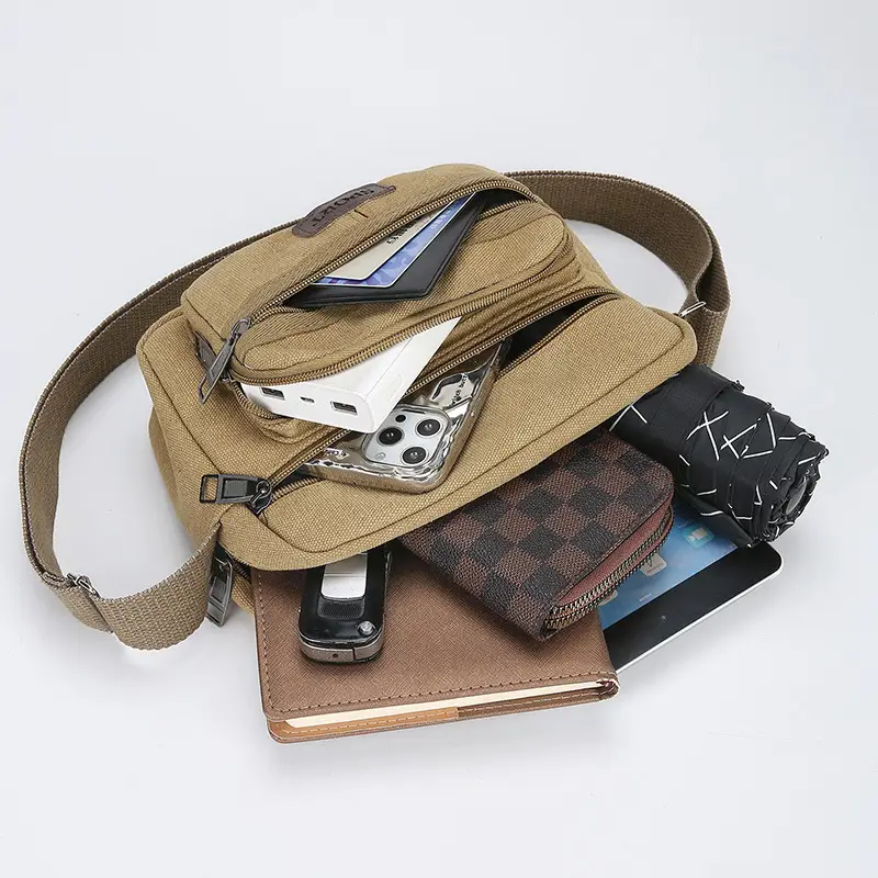 Men's Crossbody Messenger Bag Tan Canvas Small All-Matching — feature 10
