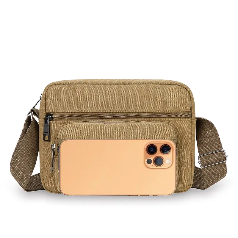 Men's Crossbody Messenger Bag Tan Canvas Small All-Matching — feature 11