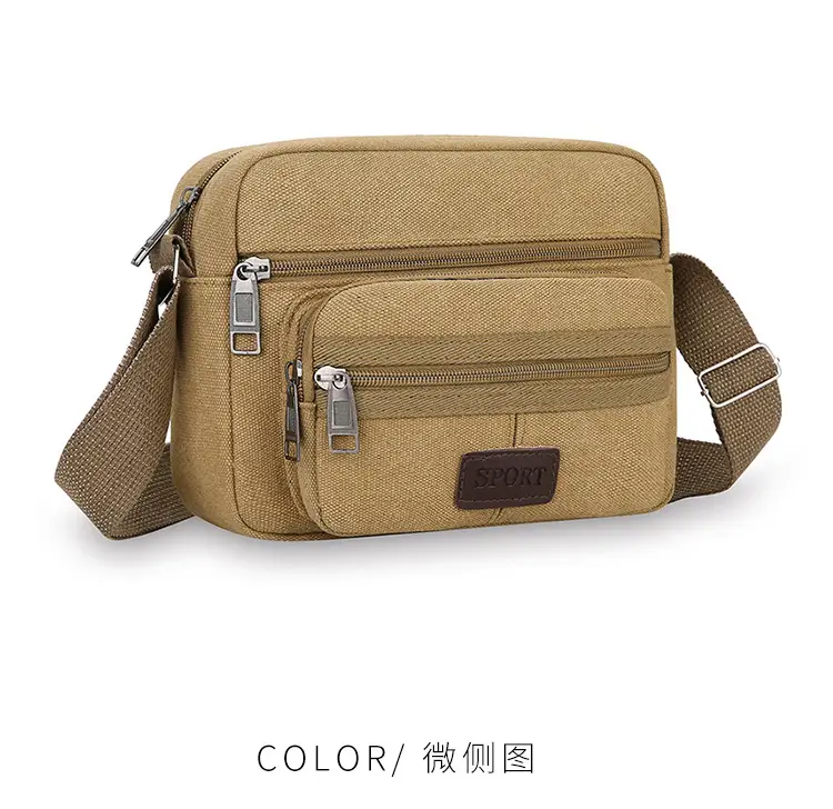 Men's Crossbody Messenger Bag Tan Canvas Small All-Matching — feature 15