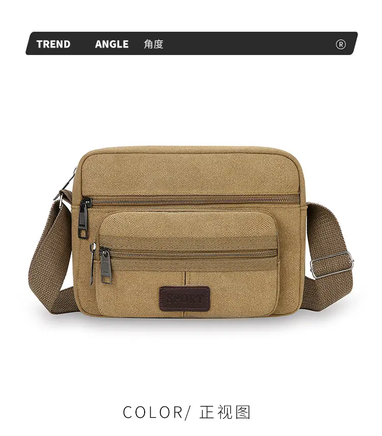 Men's Crossbody Messenger Bag Tan Canvas Small All-Matching — feature 16