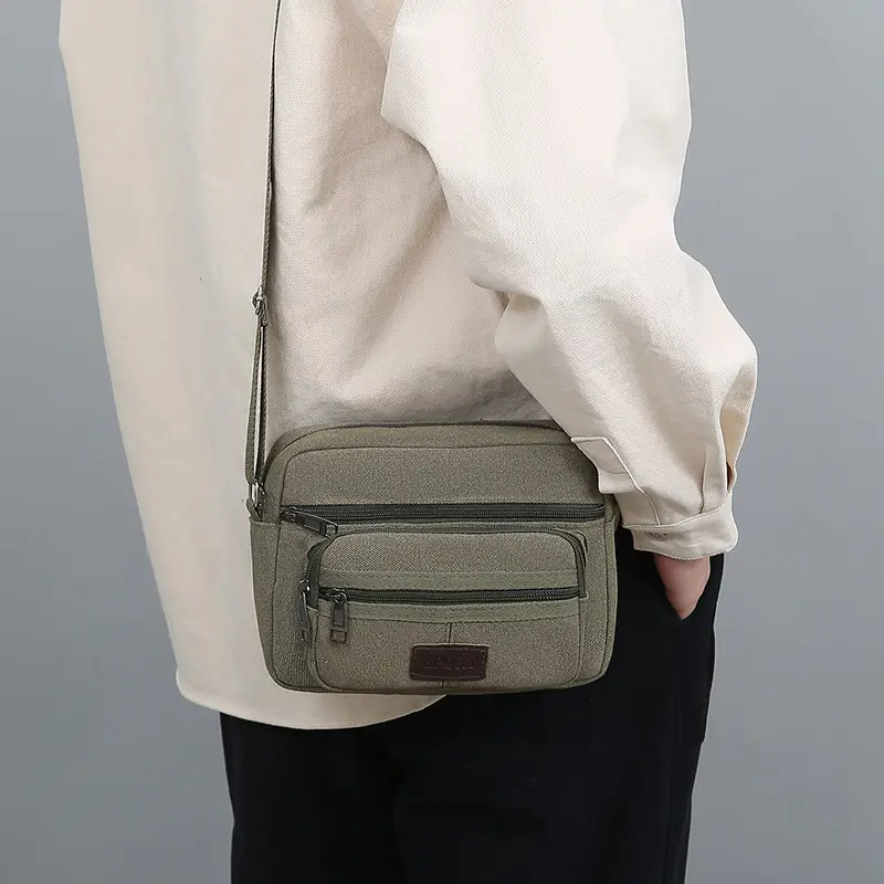 Men's Crossbody Messenger Bag Tan Canvas Small All-Matching — feature 18