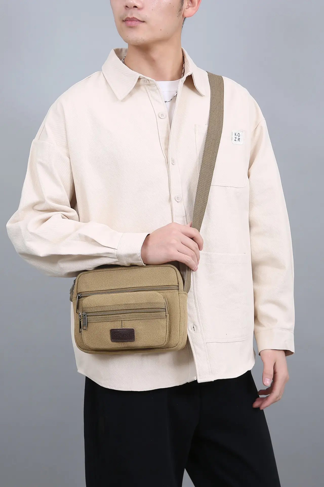 Men's Crossbody Messenger Bag Tan Canvas Small All-Matching — feature 19
