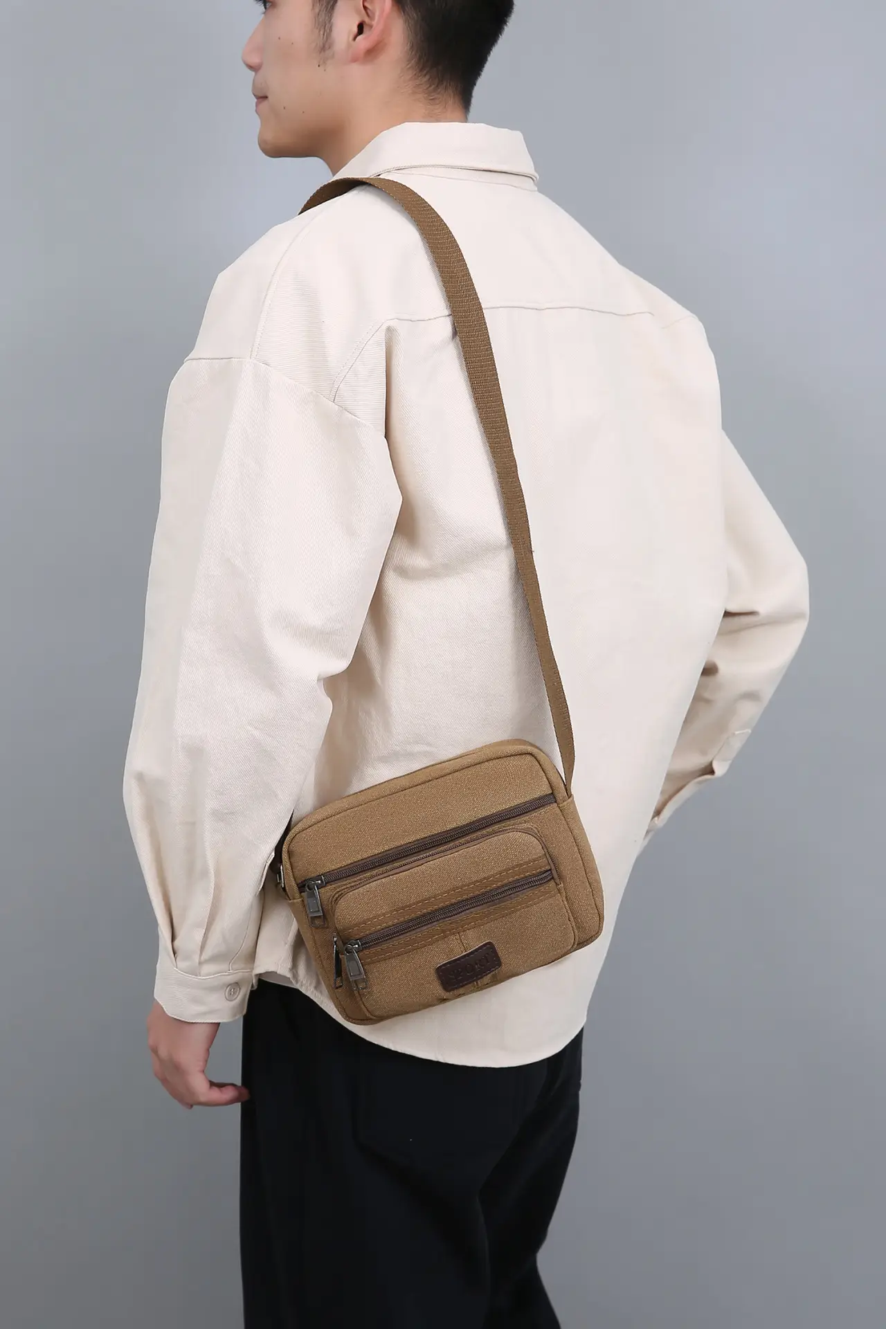 Men's Crossbody Messenger Bag Tan Canvas Small All-Matching — feature 20