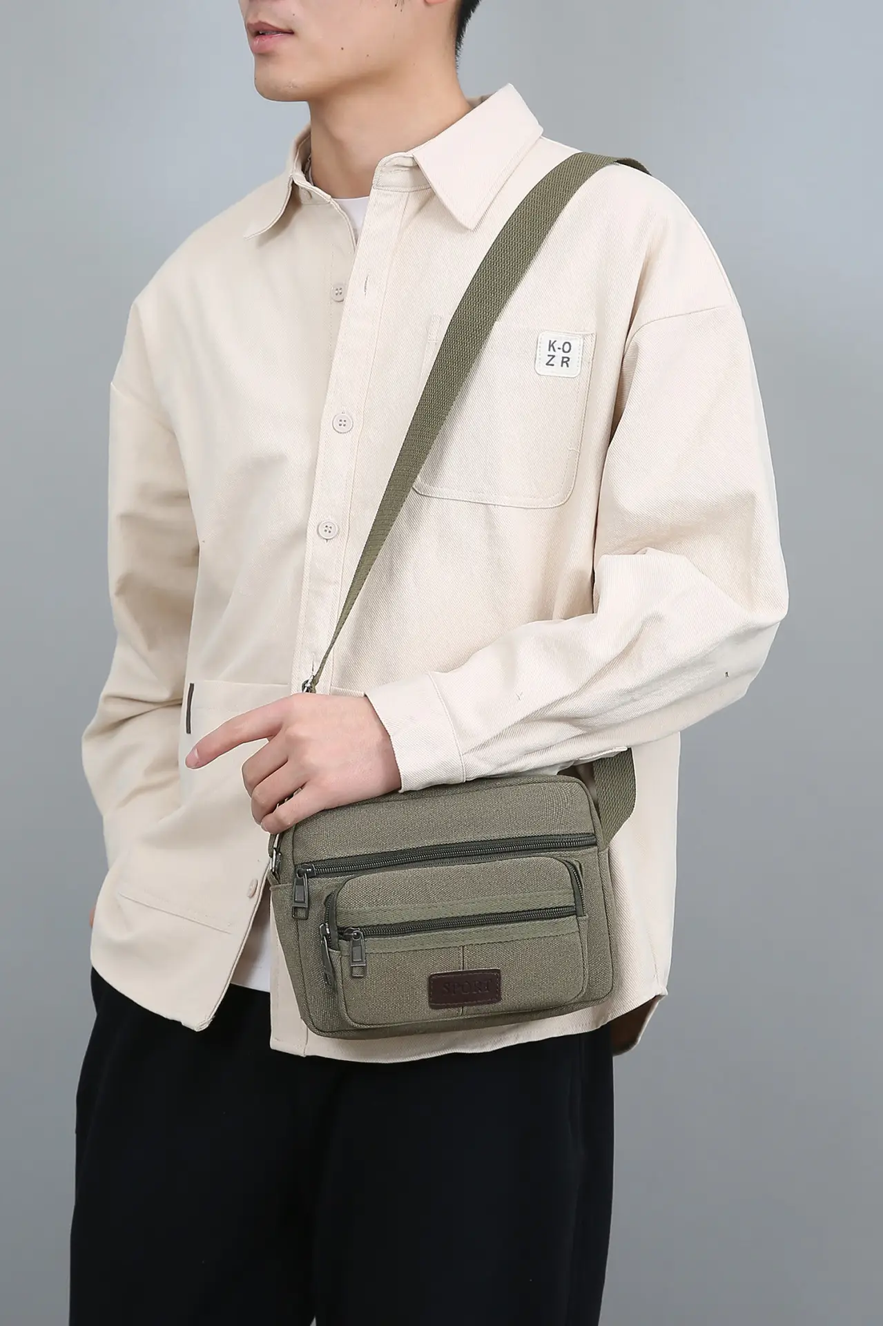 Men's Crossbody Messenger Bag Tan Canvas Small All-Matching — feature 21