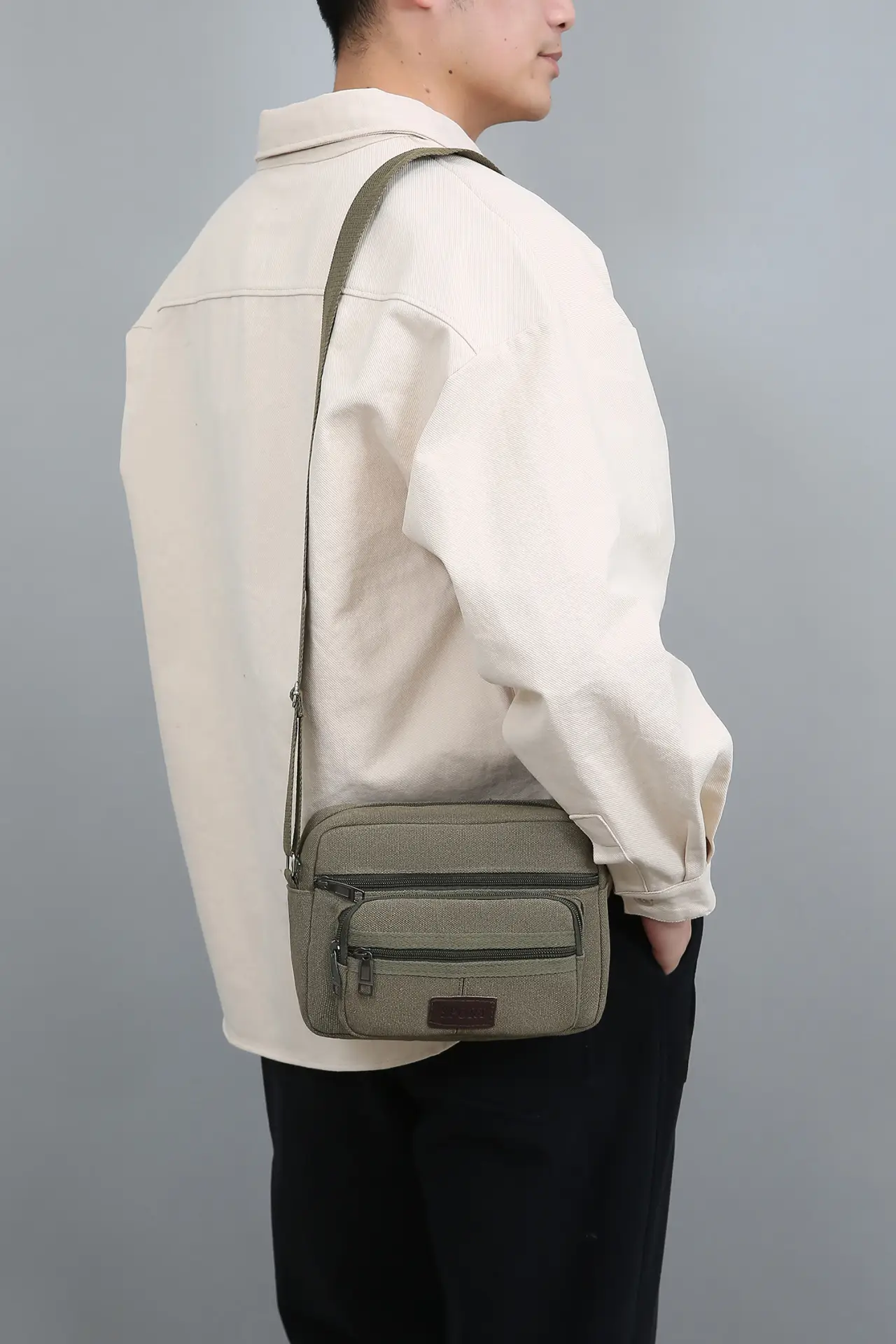 Men's Crossbody Messenger Bag Tan Canvas Small All-Matching — feature 22