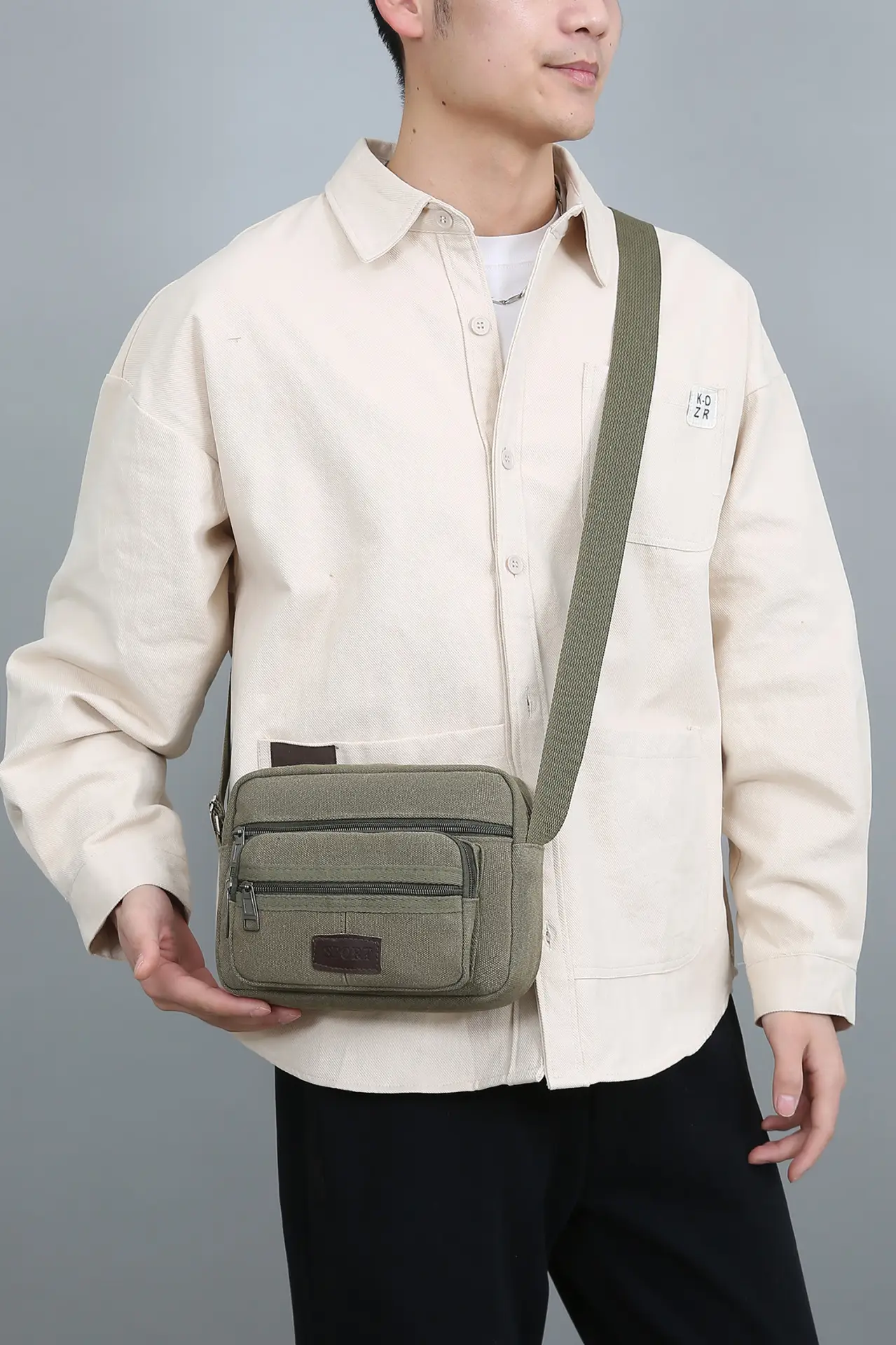 Men's Crossbody Messenger Bag Tan Canvas Small All-Matching — feature 23