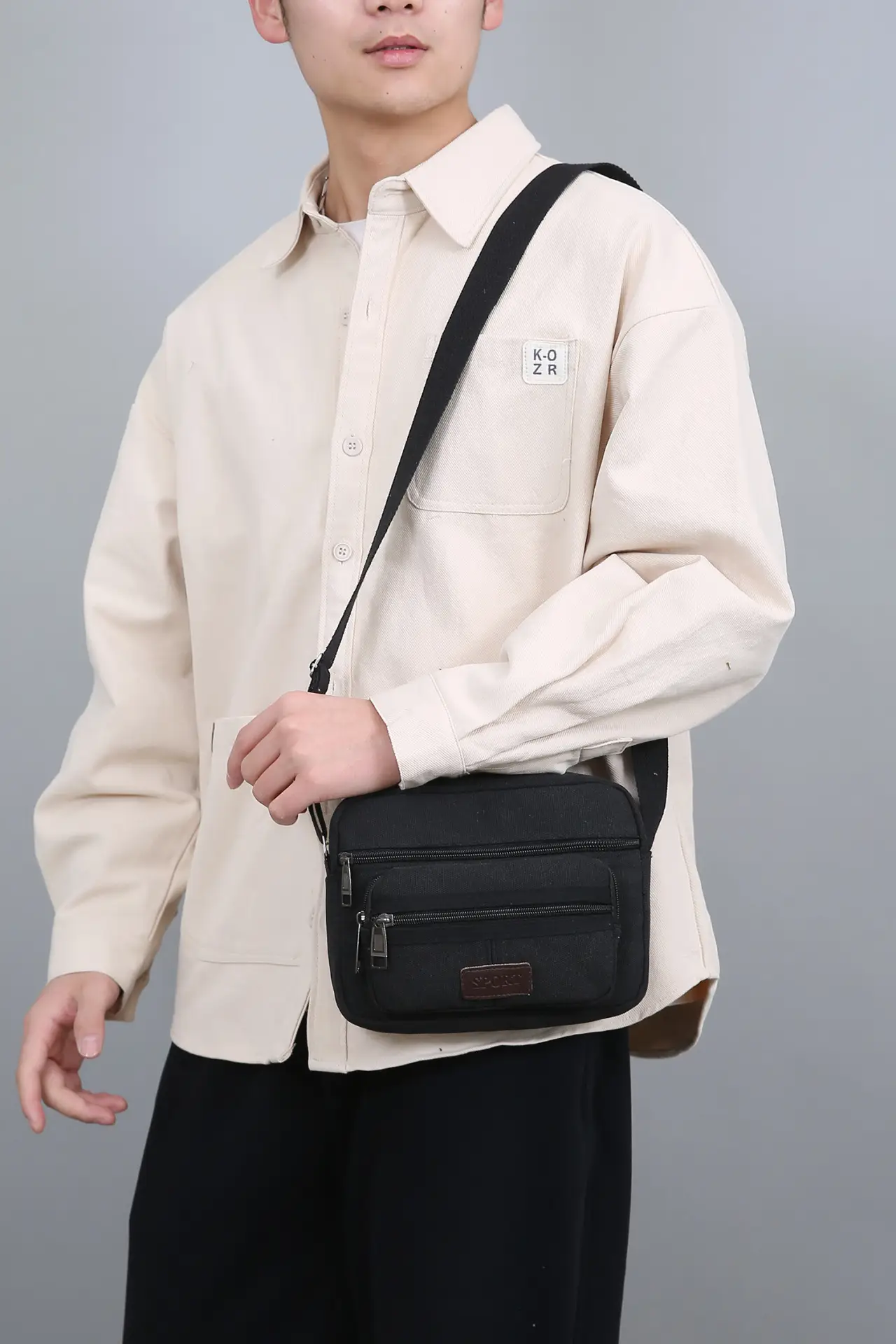 Men's Crossbody Messenger Bag Tan Canvas Small All-Matching — feature 24
