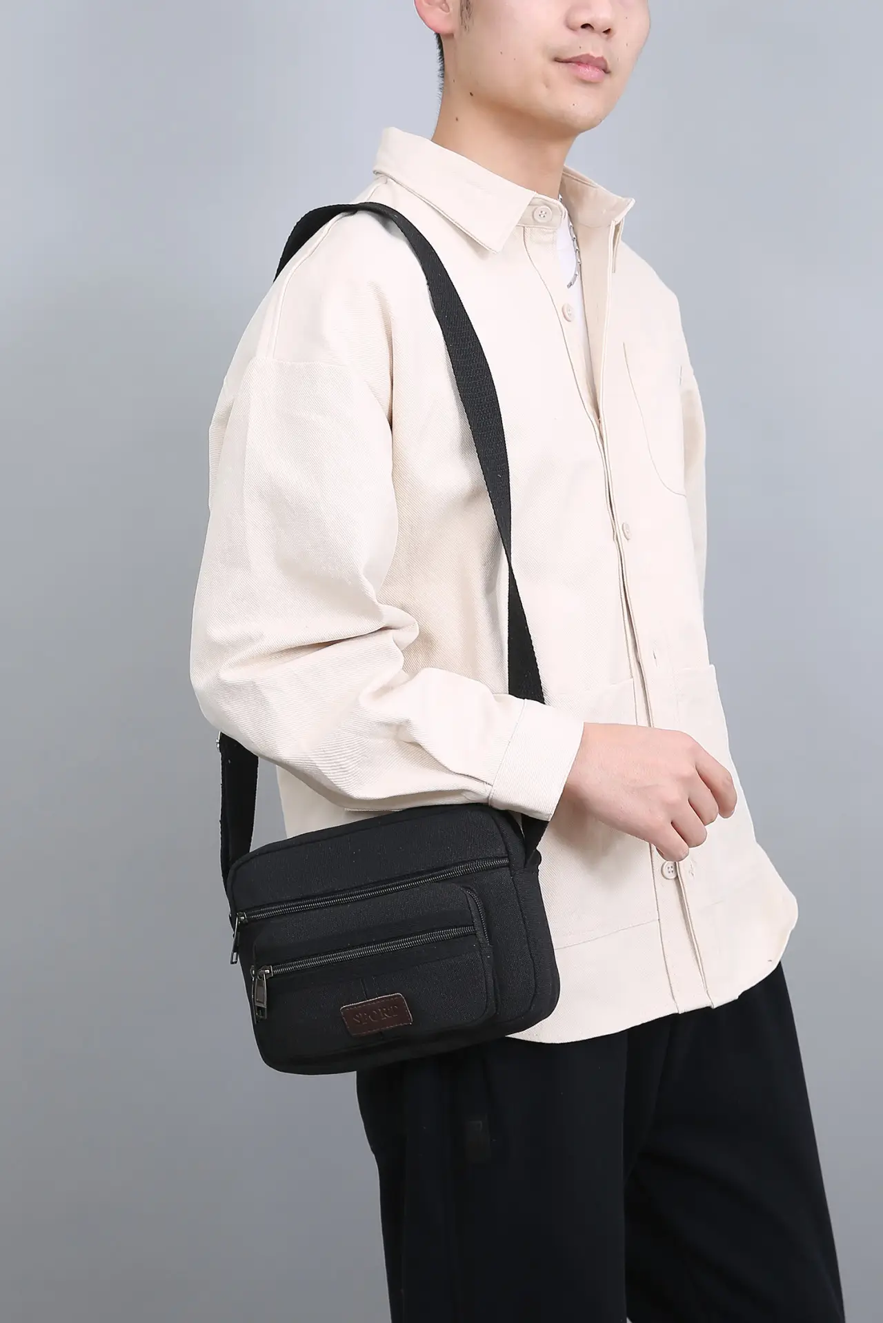 Men's Crossbody Messenger Bag Tan Canvas Small All-Matching — feature 25
